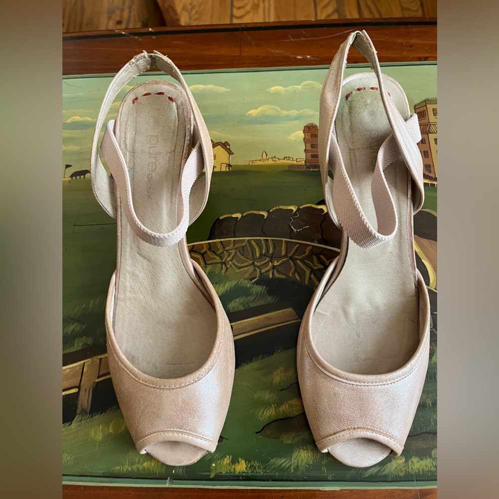 Pure DKNY Vintage Iridescent Peep-Toe Slingback Sandals with Heels